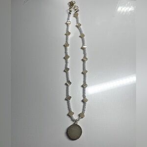 Handmade adjustable pearl beaded necklace with sparkly rock charm